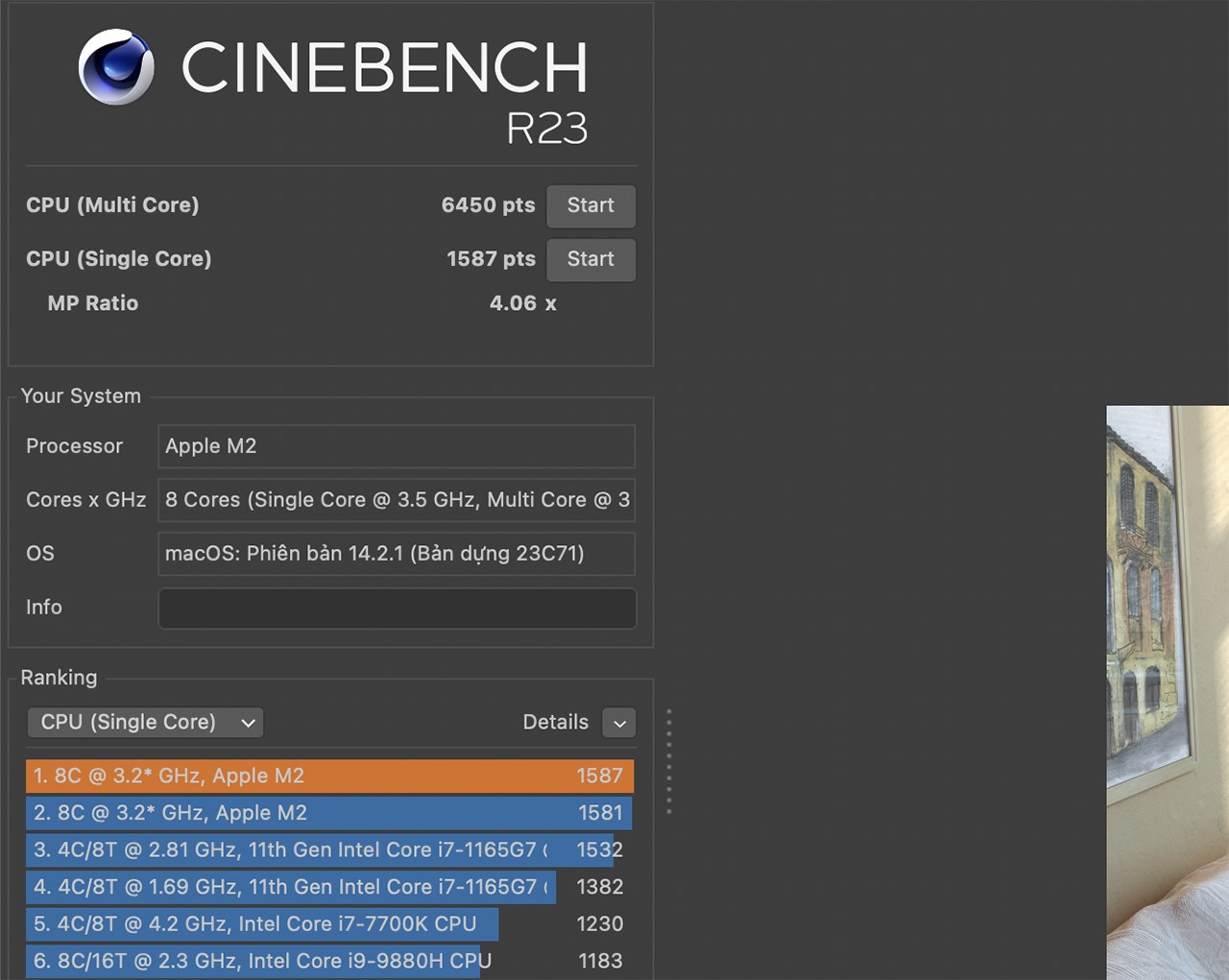 CineBench R23 of MacBook Air M2 after 1 year