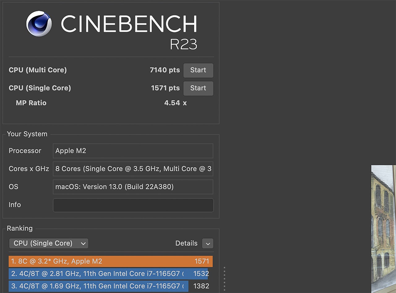 CineBench R23 of MacBook Air M2 1 year ago